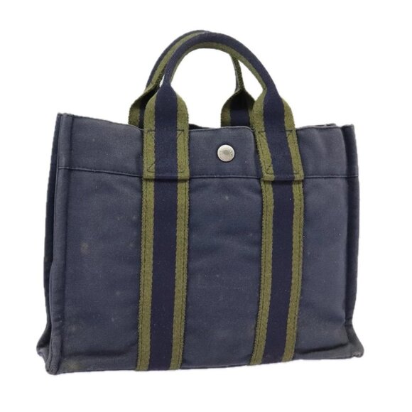 HERMES Fourre Tout PM Hand Bag Canvas Navy Silver Auth bs19869 - Picture 1 of 16